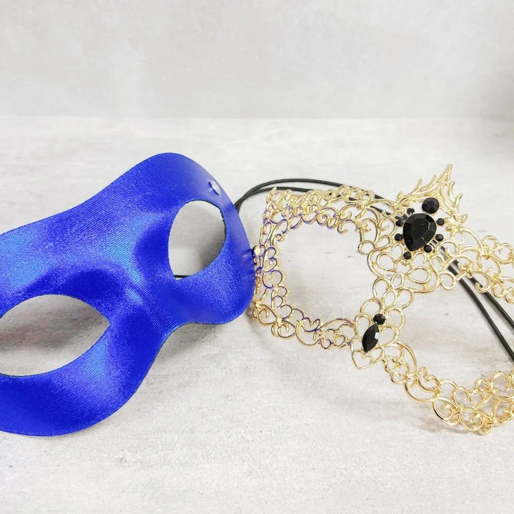 Men's masquerade mask, masquerade ball mask, Gold Blue masquerade Mask, 2 in 1